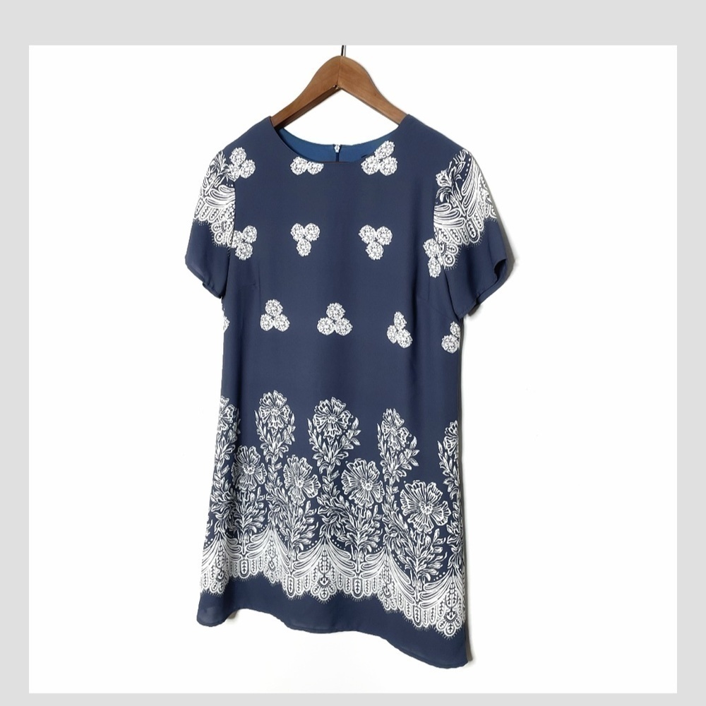 Lulus Riverside State Blue Floral Print Shift Dress Short Sleeve Mini Length - Picture 14 of 16